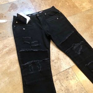 DAMATI men Biker Denim jeans ribbing black 36